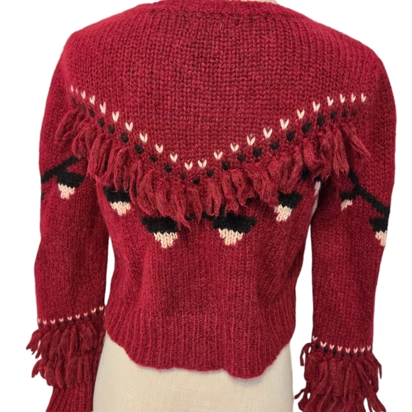 Love Shack Fancy Long Sleeve Crop Cable Knit Pullover Sweater Red Sz S Brat Y2k - Picture 3 of 5